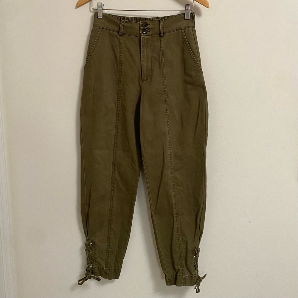Lace-Hem Cargo Ankle Pants Olive Green SMALL